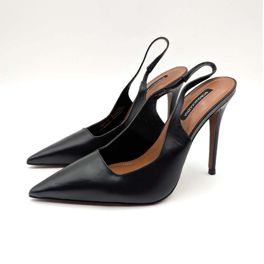 BCBGMAXAZRIA Nahlia Slingback Heel Pump Women's Black Leather Size US8M EU38.5